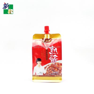 China Plastic Laminated Bag Flat Bottom Moisture Proof Pouch With Suction Spout Use For Tomato Chilli Sauce for sale