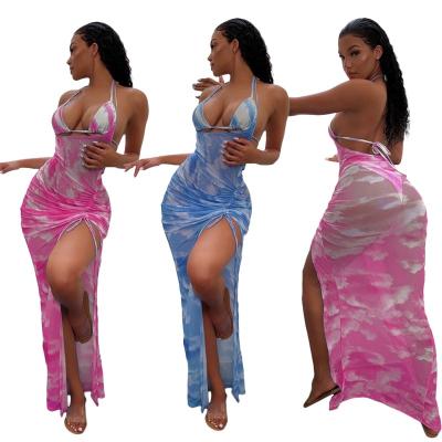 China New Coming Breathable Mesh Dress 3 Pieces Halter Printed Swimwear Swimwear Cover Up Sexy Beachwear Women Bikini Swimwear for sale