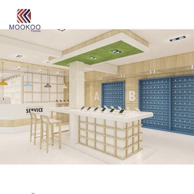 China Retail Store Mobile Phone MDF /Wood Shop Decoration Shop Display Design Counter for sale