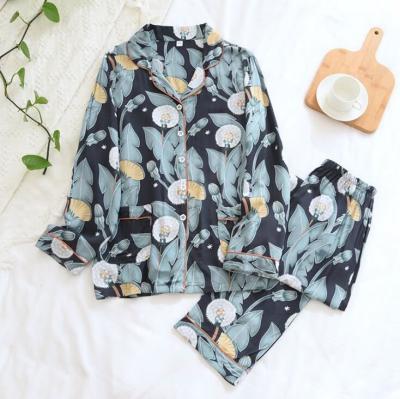 China Factory High Quality SHINY QUICK DRY Printed Loose Casual Women's Button Fashion Sleepwear Lightweight Pajamas for sale