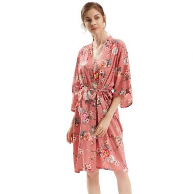 China QUICK DRY SHINING fashion 2021 comfortable satin long sleeve bandage silk floral print soft long robes sleepwear for women for sale