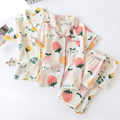 China Amazon SHINY QUICK DRY 2021 Summer Women Fruit Print Cute Pajamas Short Sleeve Pajamas Cotton Homewear for sale