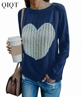 China Anti-wrinkle best-selling Autumn Winter Love Pattern Pullover sweater long sleeved design knitted upper women's clothing for sale