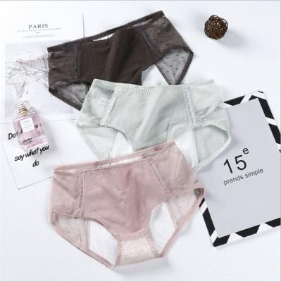 China SHINE Antibacterial Fashion 2021 Organic Cotton Simple Menstrual Panties Transparent Lace Period Underwear For Women for sale