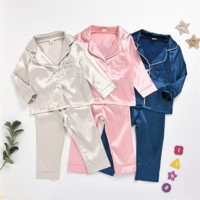 China Bestselling QUICK DRY SHINY Silk Kids Tops & Pants Baby Boy Girl Long Sleeve Nightgown Sleepwear for sale