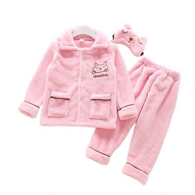 China Best Design QUICK DRY GLOSSY Boy and Girl Button Up Thermal Flannel Pajamas Set Homewear Kids Sleepwear for sale