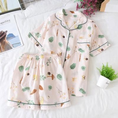 China 2021 New Arrival 2021 New Arrival QUICK DRY Satin Print Women's Pajamas Short Sleeve Sleepwear Girl Sleepwear Set Shorts Set for sale