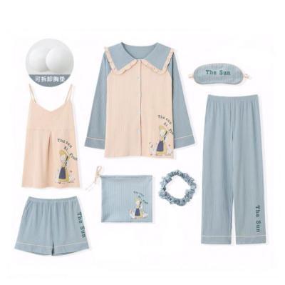 China Cute Fashionable SHINY QUICK DRY Cotton Homewear 7 Pieces Summer And Winter Cute Pajamas Set For Women for sale