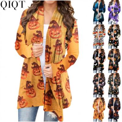 China Anti-wrinkle 1080409F Halloween 2021 printing long sleeved sweater ladies cardigan top for sale