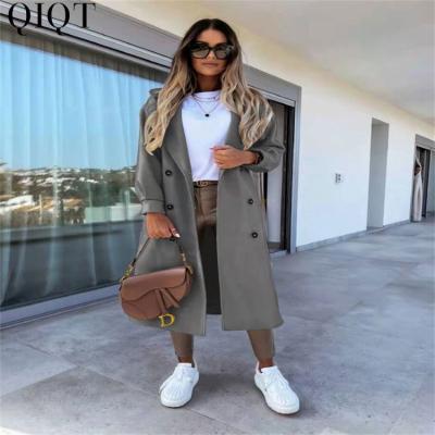 China Best Design Lapel Solid Color Breathable SHINY Cross Ladies Coat Autumn And Winter Woolen Coat for sale