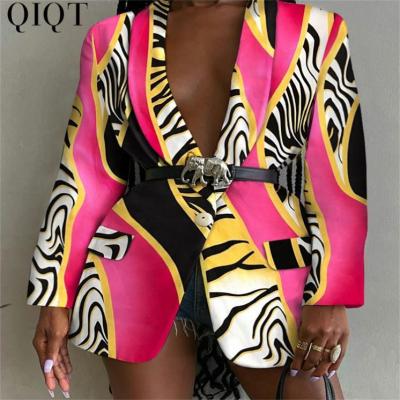 China Best Selling Color Print Contrast Color Blazer Fashion Office Ladies Breathable SHINY Outerwear Coats For Trendy Woman for sale