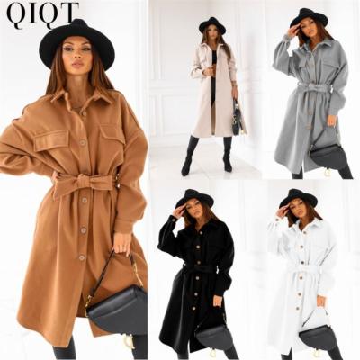 China Fashionable SHINY Breathable Winter Stand Collar Coat Overcoat Along Elegant Knee-Length Wool Fleece Jacket For Women for sale