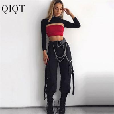 China 2021 Best-selling Fashion Anti-wrinkle Zipper Fly High Straight Leg Solid Color Drawstring Casual Cargo Pants for sale