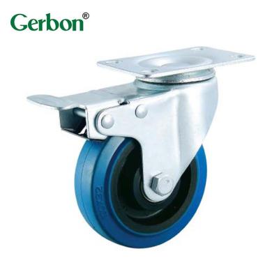 China Modern Castors Wheels Swivel Plate Medium Duty Elastic Rubber Caster With Lock Brake for sale