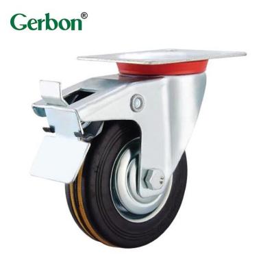 China Industrial PIVOT 160mm Caster Wheel Rubber Top Plate Rubber Caster With Brake for sale