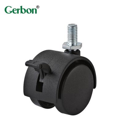 China Professional Traditional Design Furniture Chair Twin Wheel Caster Black Swivel Thread Furniture Caster Nylon for sale