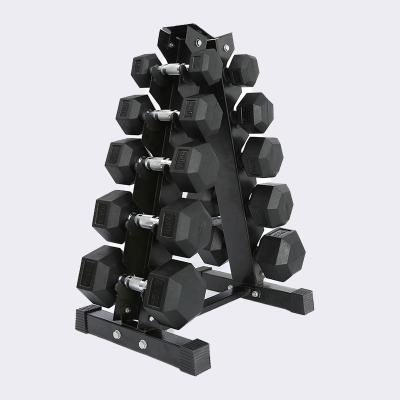 China Universal Cross Fit Gym Equipment Weightlifting Rubber Coated Hex Dumbbell Set for sale