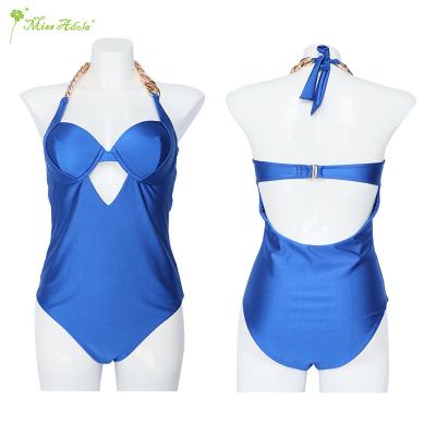 China Plus Size 2022 New OEM Factory Logo Eco Friendly Recycle Fabric Custom Swimwear Hollow Out Halter High Waist One Piece Swimsuit For Woman for sale