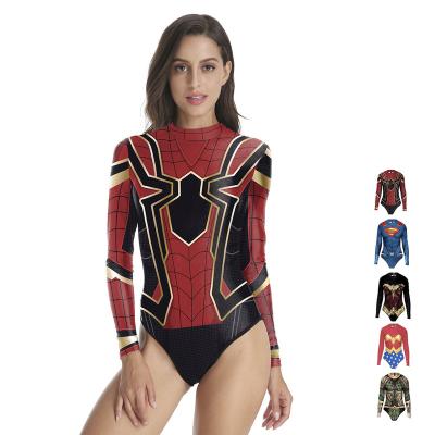 China New Design Plus Size Quick-drying Customized Superhero Printing Full Long Sleeve Swimsuit, Fitness Swimwear For Marvel/Spider-man/Superman for sale