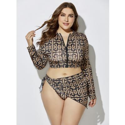 China Factory outlet plus size OEM/ODM 3 pieces plus size swimsuit, sexy printing women bikini plus size swimwear with hat for sale