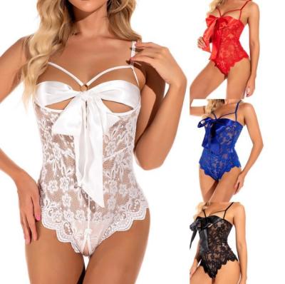 China Spandex/Nylon Self Knot Front Teddy Babydoll One Piece Lace Lingerie Bodystockings OEM/ODM Logo Plus Size Women Custom Made For Valentine's Day for sale