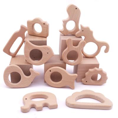 China Custom Logo Shape Wooden Animal Baby Eco-Friendly Natural Teething Wooden Teether Toy for sale