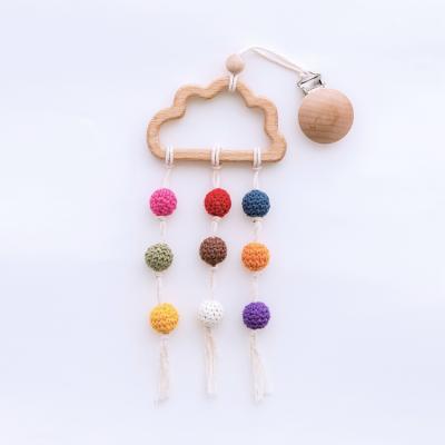 China Safe Beach Baby Wooden Teething Baby Chewing Wooden Chain Ring Macrame Teether Wooden Teething Beads Pacifier for sale