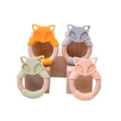 China Toy Newly Designed Fox Soft Animal Chewing Beech Ring Food Grade Silicone Baby Teether Ring Toy for sale