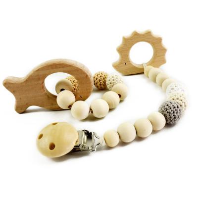 China BPA Free New Style Kids Gift Teething Crochet Bead Wooden Pacifier Clip Chain Baby Soothe Pacifier Chain for sale