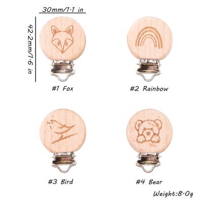 China Free Custom Print Baby Gift Wooden Clip BPA Beech Clip Dummy Pacifier Clip for sale