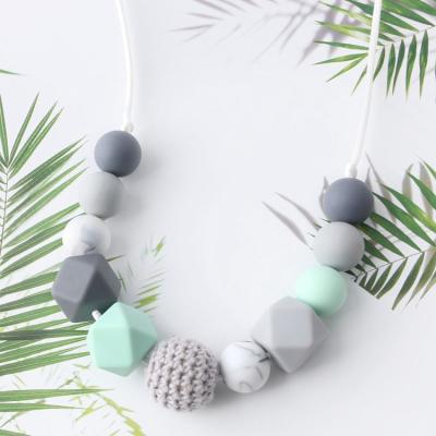 China Custom Made Crochet Silicone Eco-friendly Wooden Beads BPA Free Baby Teething Necklace For Babies for sale