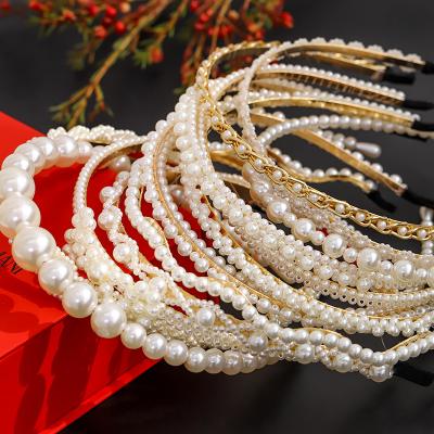 China 15 Designs Trendy Luxury Headbands For Women 2021 Bridal Pearl Headpieces Hair Accessories For Party Prom Wedding Headband for sale