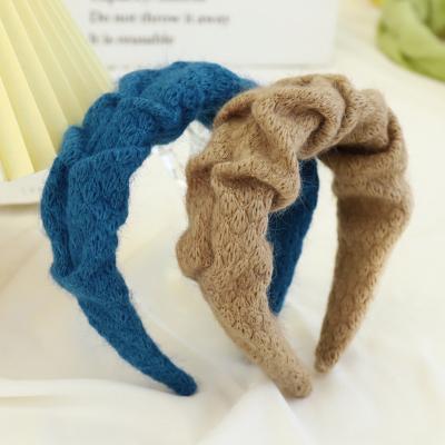 China New Autumn Winter Retro Wool Headband wide brim female knitted fashionable folded headbands hair accessories for sale