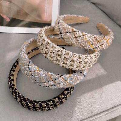 China Autumn New Ins Girls Plaid European and American headband style small incense wind hair accessories bulk sponge headbands woolen women for sale