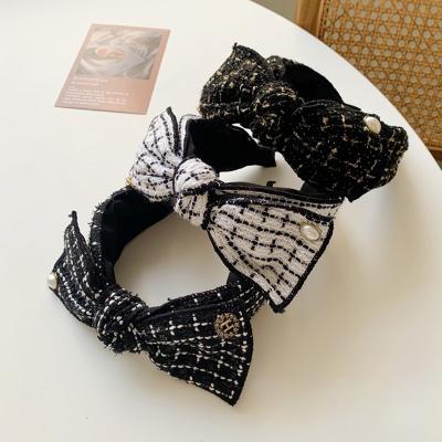 China Japan and Korean Style Korean Plaid Wool Knotted Bow Headband Women Fashion Hair Accessories for sale