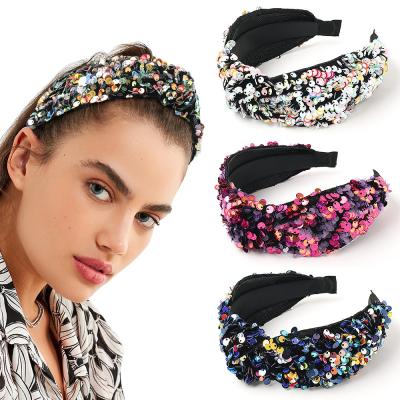 China Fashional Pretty Lady Shinny Colorful Fish Measure Sequin Headbands For Women Wide Brim Knot Headband Hair Accessories Ladies Headwear for sale