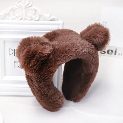 China Fashionable Cute Winter Headband Faux Fur Ear Band Hair Accessories Brown Korean Fur Headbands for sale