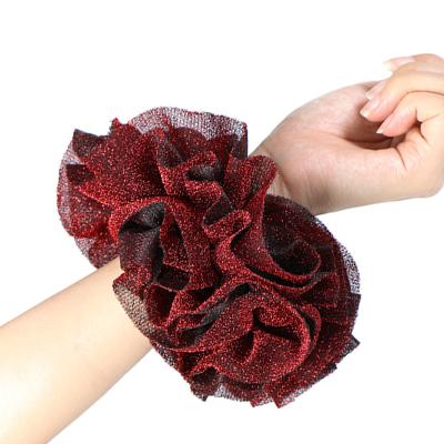 China Fashion Shinny the Dazzle Ruffle Flower Hair Scrunchies Large Tinsel Fabric Elastic Hair Band for Women Girls Ponytail Holder Hair Buns for sale