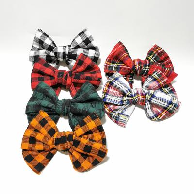 China Fashion Hand Tied School Girls Buffalo Plaid Bow Hair Clips Large Christmas Bow Hair Accessories for sale