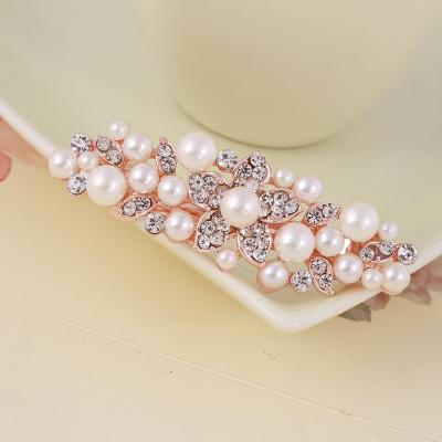 China Korean European and American style small hair barrettes clips with rhinestone pearl hair accessories women girls ponytail flower hairpins luxury clips for sale