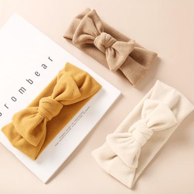 China Soft High End Faux Cashmere Headwrap Turban Newborn Infant Knotted Hair Bow Headband For Babies Hair Accessories for sale