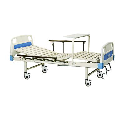 China 2020 hot sale metal hospital furniture metal 2 cranks manual hospital bed with table for sale