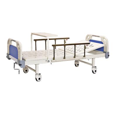 China New Metal One List Crank Handle Cold Rolling Steel Manual Hospital Bed With Table for sale