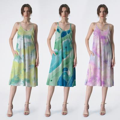 China Anti-wrinkle 2021 Summer Cotton Polyester Floral Printing Ladies Dresses Midi Dress for sale