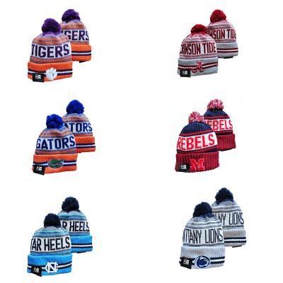 China 2021 2022 Wholesale Custom NCAA Logo Men Women Embroidery Knitted Beanies Winter Sports Hats For All USA College Teams for sale