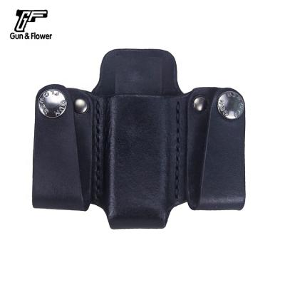 China Army Gun CS War Shooting Club Gun&Flower OWB Tactical Military Leather Single Magazine Pouch with 9mm Double Stack for SIG P365 for sale