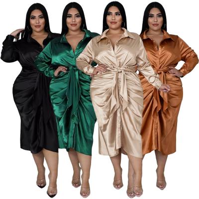 China Anti-Static GM European and American Fashion Large Women's Nightclub Dress Reflective Silk Pleated Tie Shirt Dress for sale