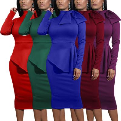 China Anti-wrinkle GM New Arrival Autumn and Winter Dresses Women Long Sleeve Bowknot Ladies Office Dress Women Formal Work Career Dresses for sale