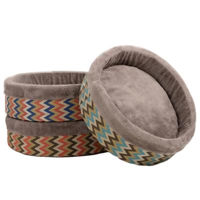 China Breathable Customized Wholesale Comfort Soft Plush Round Dog Cushion Sofa Calming Pet Bed for sale