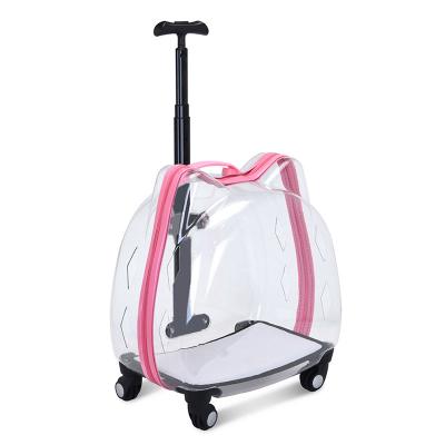 China Breathable Success Pet Carrier On The Wheels Pet Trolley Carry Bag Airline Approved Pet Fully Transparent Cabin Travel Bag for sale